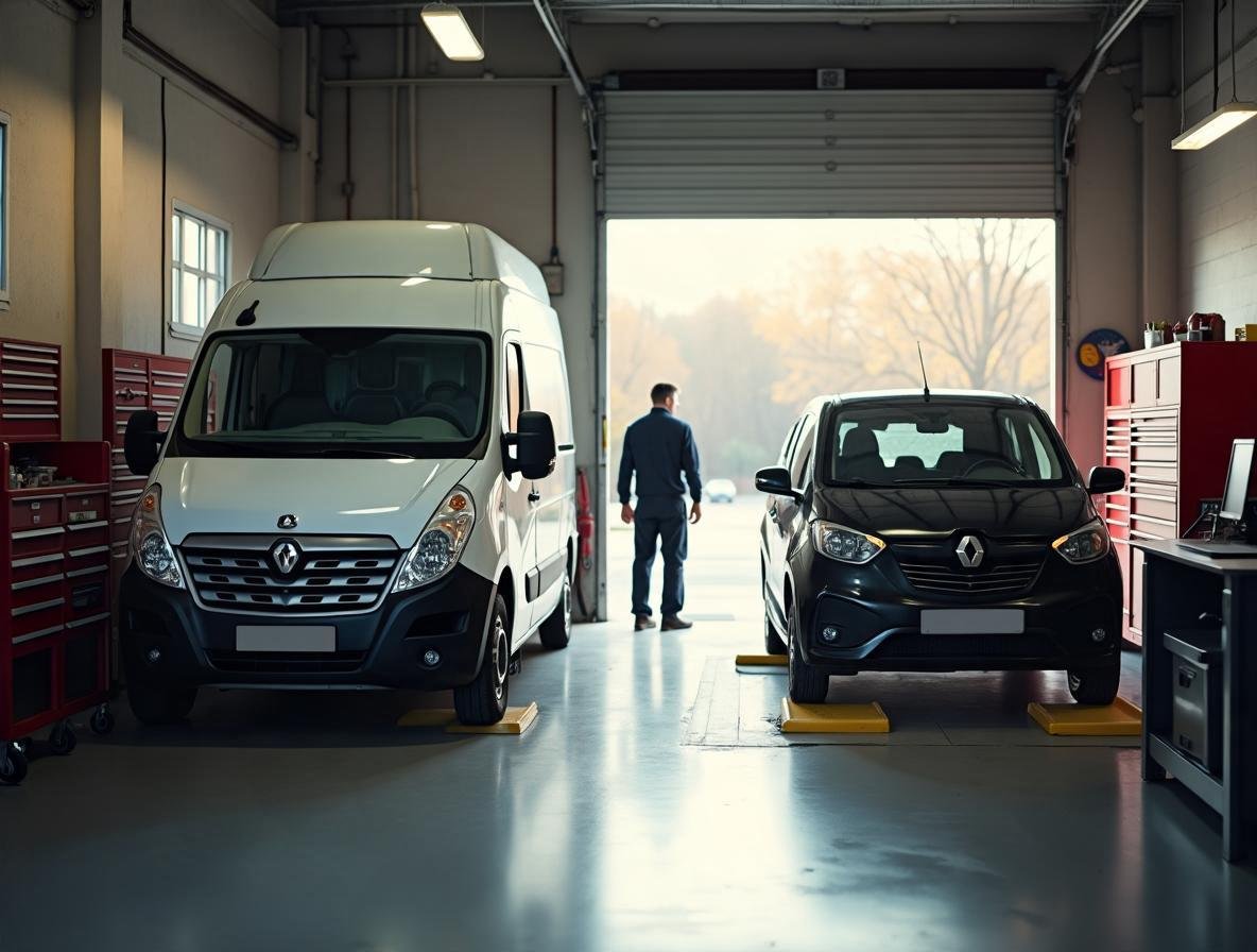 Dielňa autoservisu s osobným autom a dodávkou